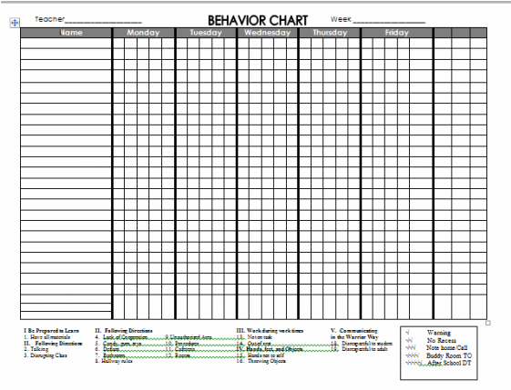 Individual Student Behavior Chart